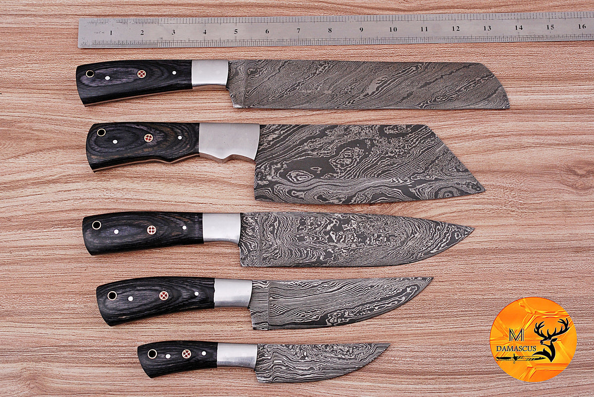 CUSTOM MADE CHEF KNIFE SET HAND FORGED DAMASCUS STEEL KITCHEN KNIVES SET WITH WOOD HANDLE 1540