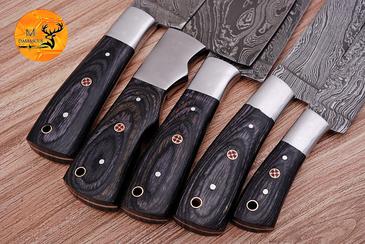 CUSTOM MADE CHEF KNIFE SET HAND FORGED DAMASCUS STEEL KITCHEN KNIVES SET WITH WOOD HANDLE 1540