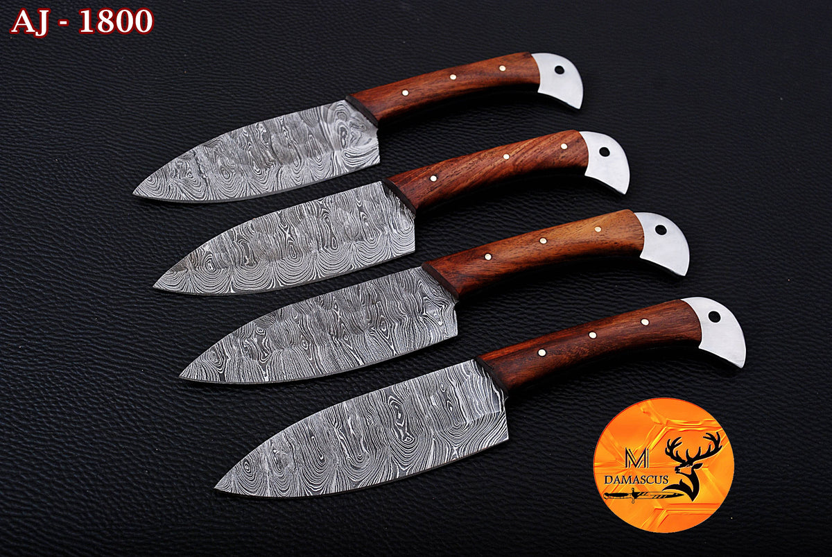 CUSTOM HANDMADE FORGED DAMASCUS STEEL STEAK KNIFE SET CHEF KNIFE SET KITCHEN KNIVES SET WITH WOOD HANDLE 1800