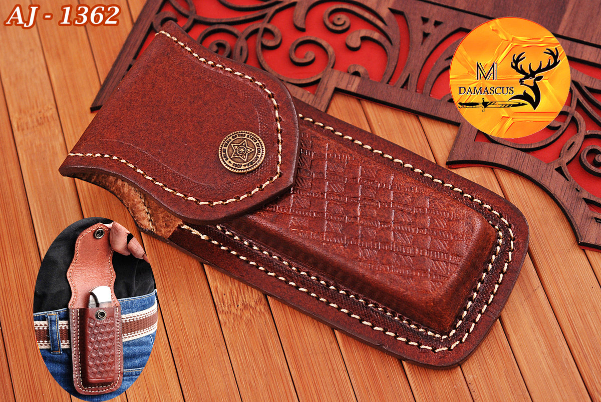 CUSTOM HANDMADE PURE COW LEATHER SHEATH FOR 5" FOLDING KNIFE SURVIVAL EVERYDAY CARRY