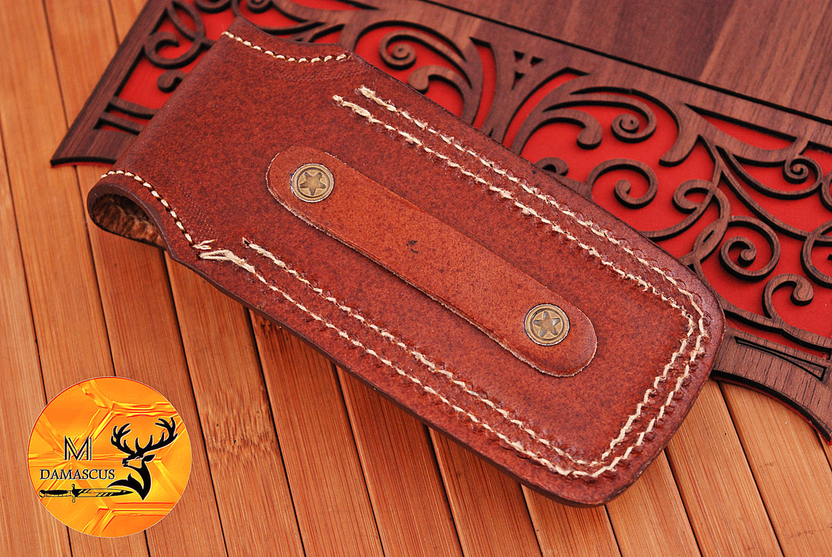CUSTOM HANDMADE PURE COW LEATHER SHEATH FOR 5" FOLDING KNIFE SURVIVAL EVERYDAY CARRY