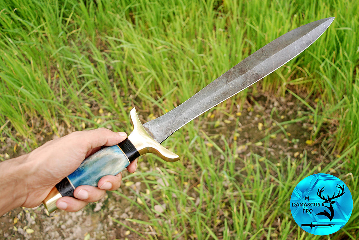 CUSTOM MADE HAND FORGED DAMASCUS STEEL VIKING SWORD DOUBLE EDGE DAGGER SWORD WITH CAMEL BONE HANDLE 1671
