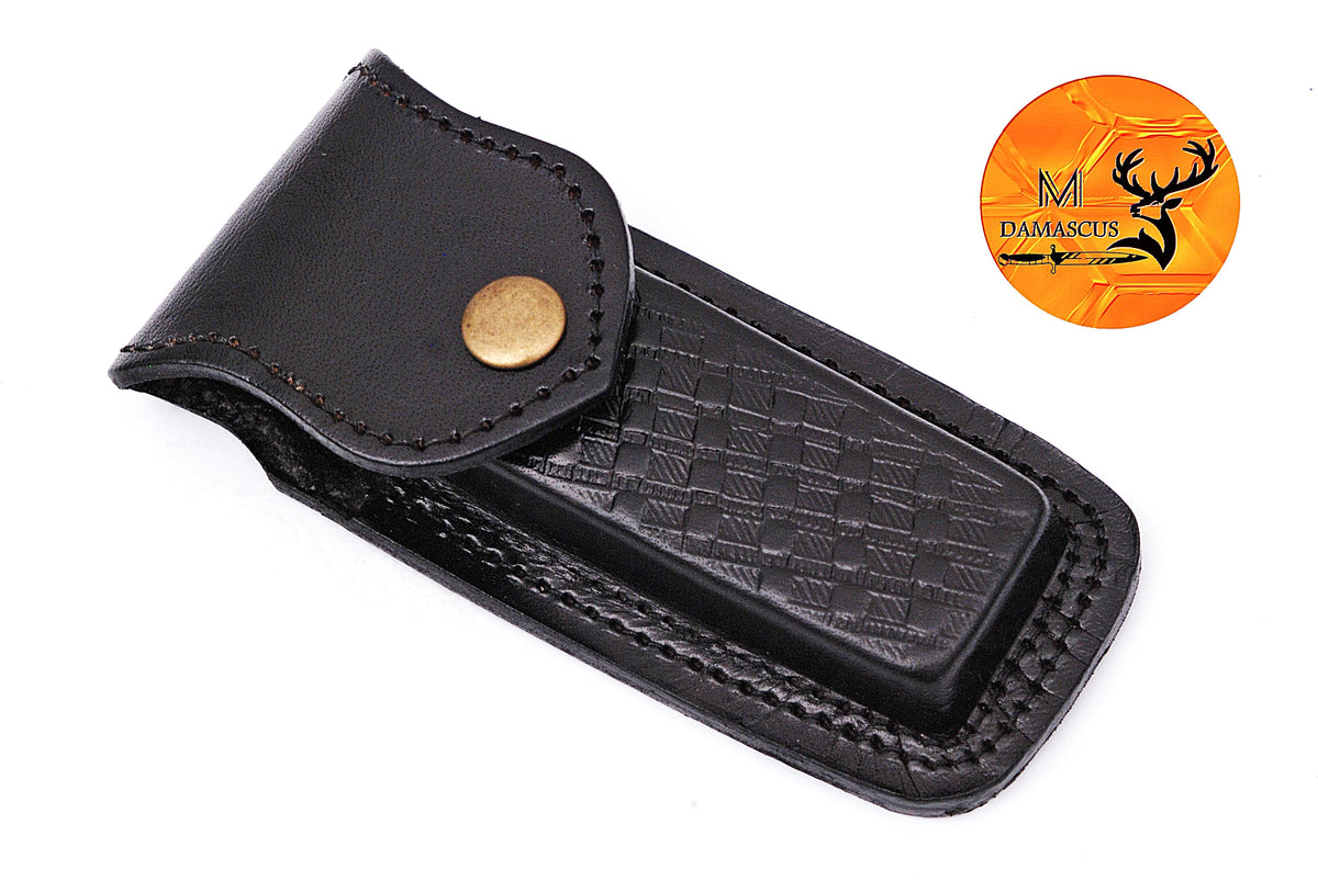 CUSTOM HANDMADE COW LEATHER SHEATH FOR 5" FOLDING KNIFE SURVIVAL EVERYDAY CARRY 1582