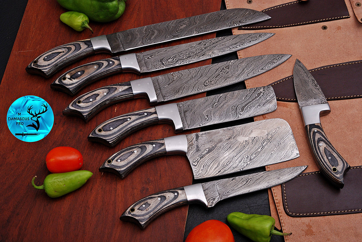 CUSTOM MADE CHEF KNIFE SET HAND FORGED DAMASCUS STEEL KITCHEN KNIVES SET WITH WOOD HANDLE 1572
