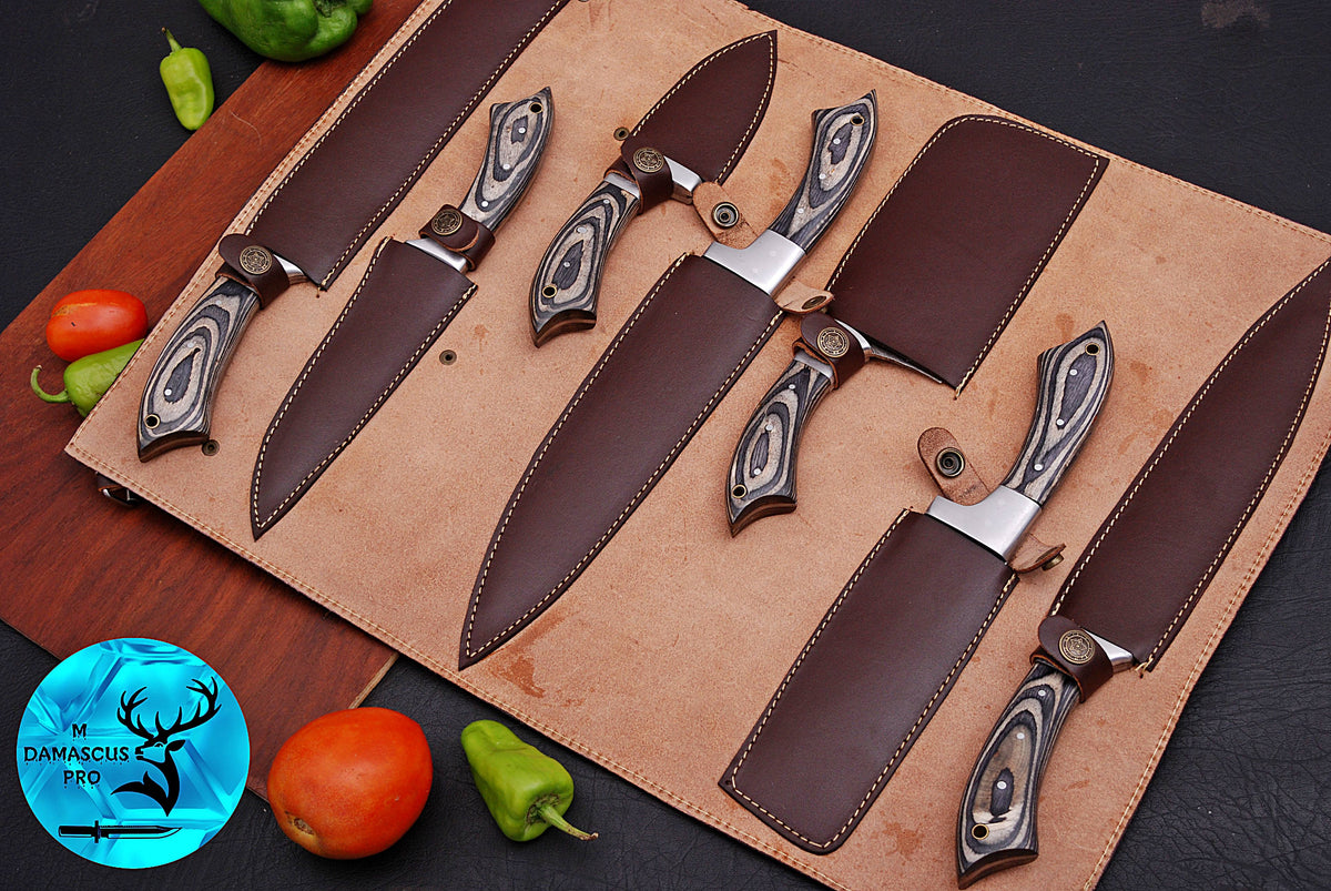 CUSTOM MADE CHEF KNIFE SET HAND FORGED DAMASCUS STEEL KITCHEN KNIVES SET WITH WOOD HANDLE 1572