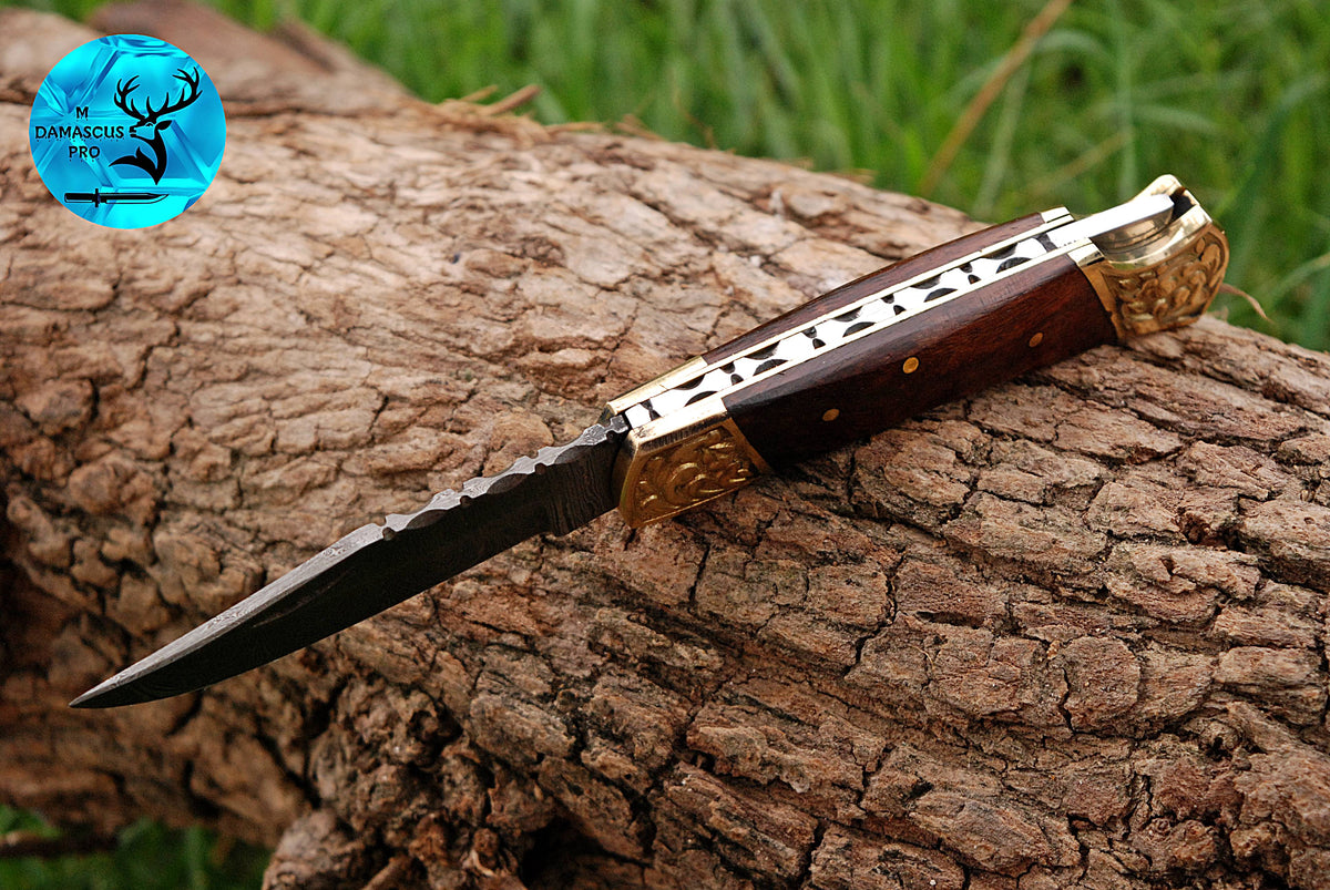 CUSTOM MADE POCKET KNIFE / HAND FORGED DAMASCUS STEEL FOLDING BLADE KNIFE / WOOD HANDLE