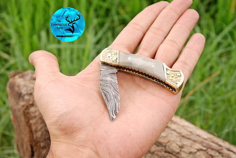 CUSTOM MADE POCKET KNIFE HAND FORGED DAMASCUS STEEL FOLDING BLADE KNIFE SKINNING HUNTING SURVIVAL EVARYDAY CARRY 1251