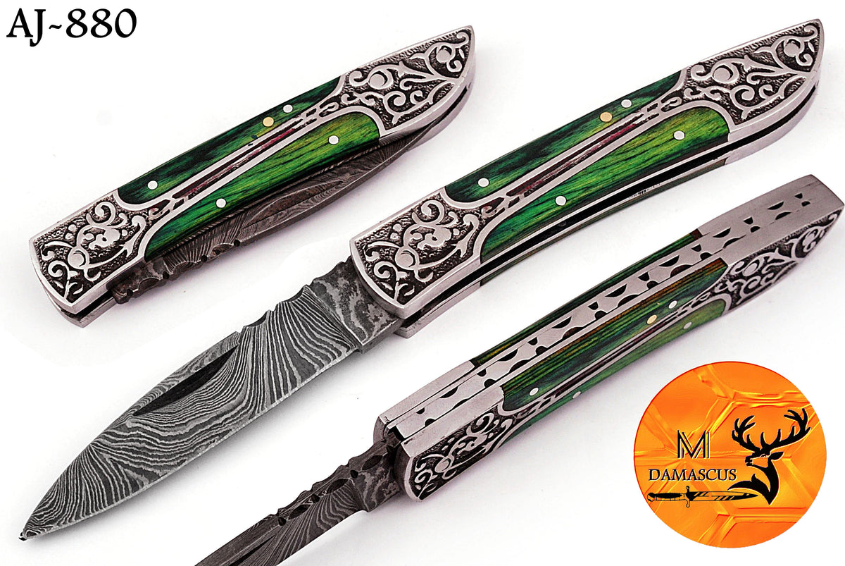 CUSTOM MADE POCKET KNIFE / HAND FORGED DAMASCUS STEEL FOLDING BLADE KNIFE / WOOD HANDLE 880