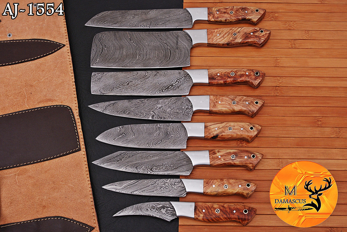 CUSTOM MADE CHEF KNIFE SET HAND FORGED DAMASCUS STEEL KITCHEN KNIVES SET WITH WOOD HANDLE