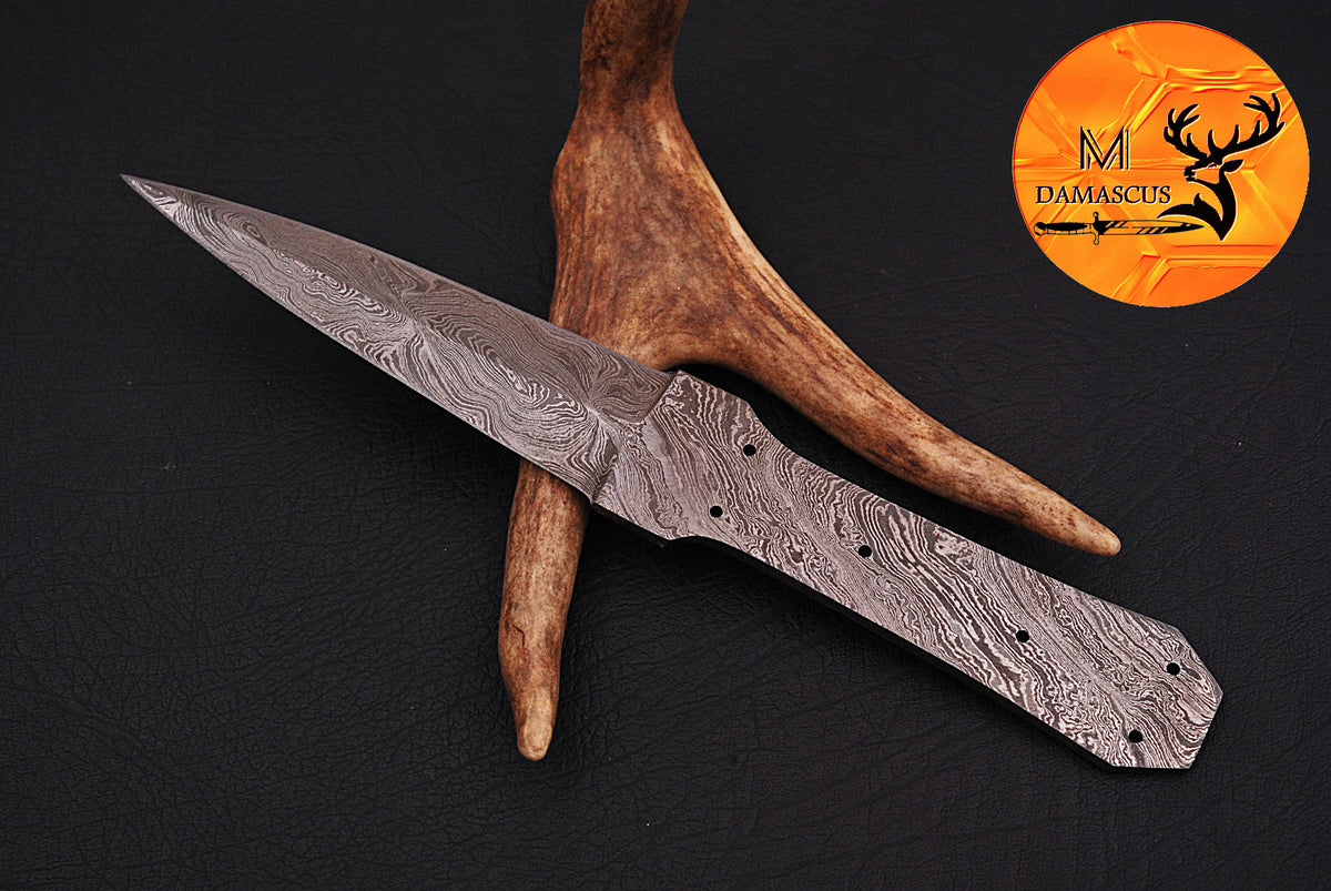 CUSTOM HANDMADE FORGED DAMASCUS STEEL BLANK BLADE BOOT KNIFE DAGGER HUNTING KNIFE 651