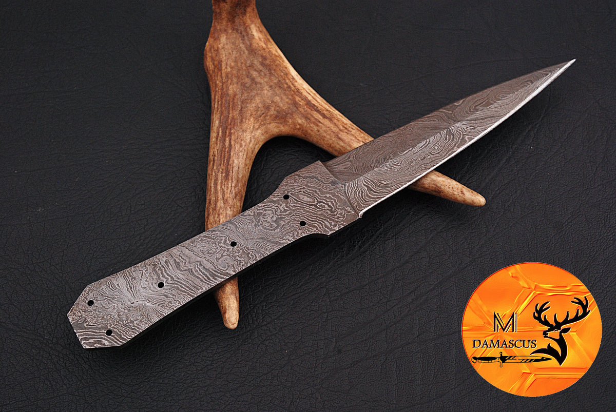CUSTOM HANDMADE FORGED DAMASCUS STEEL BLANK BLADE BOOT KNIFE DAGGER HUNTING KNIFE 651