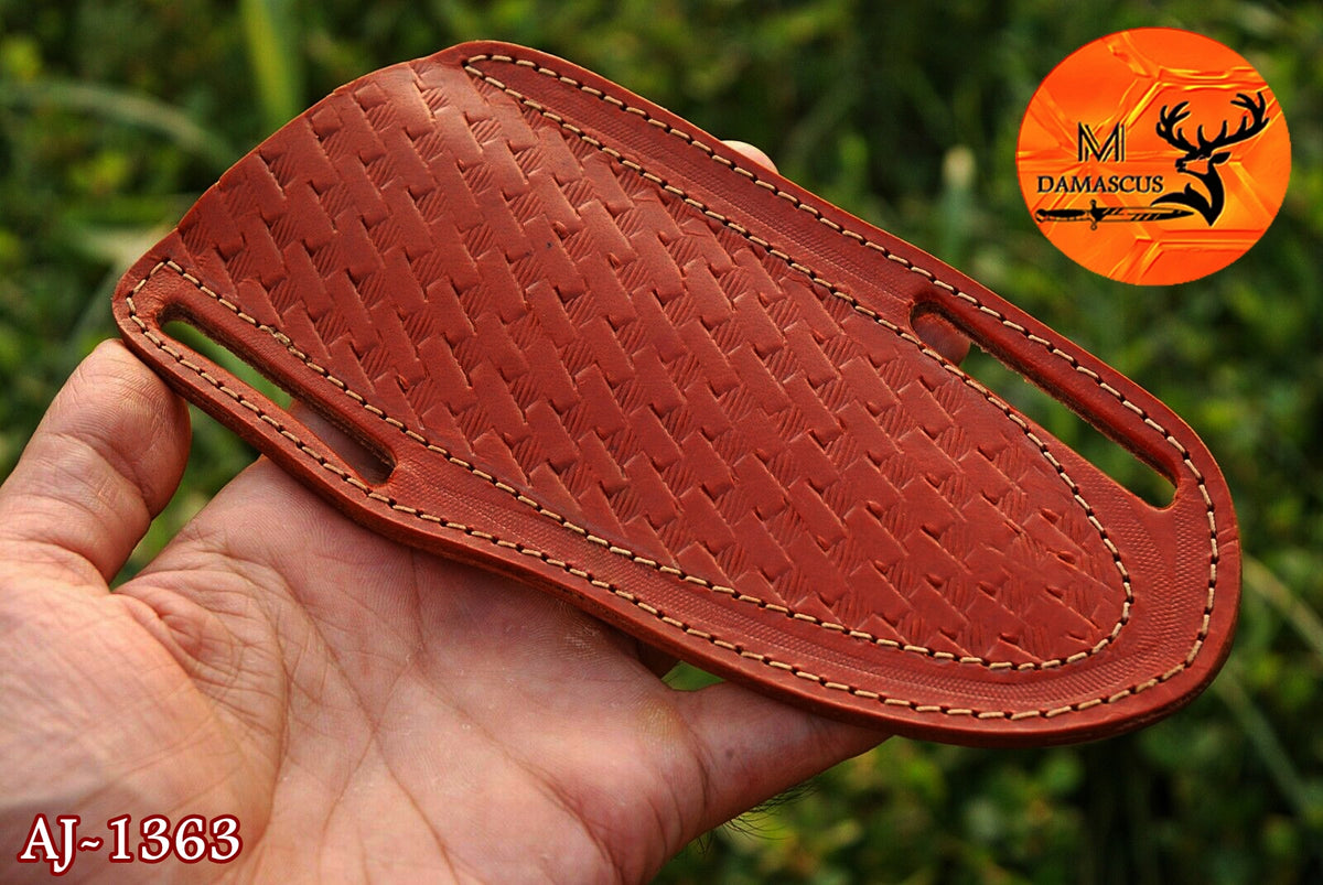 CUSTOM HANDMADE ENGRAVE COW LEATHER SHEATH FOR FIXED BLADE KNIFE SURVIVAL EVERYDAY CARRY