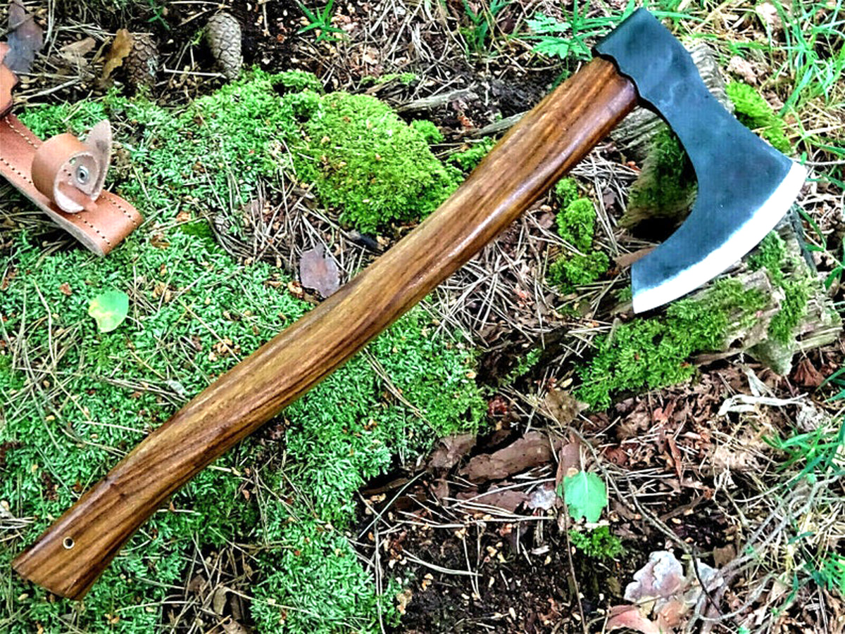 CUSTOM HANDMADE CARBON STEEL AXE HATCHET INTEGRAL VIKING THROWING TOMAHAWK WOOD HANDLE WITH LEATHER SHEATH 2712
