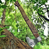 CUSTOM HANDMADE FORGED CARBON STEEL AXE HATCHETS TOMAHAWK VIKING THROWING WOOD HANDLE WITH LEATHER SHEATH 2714