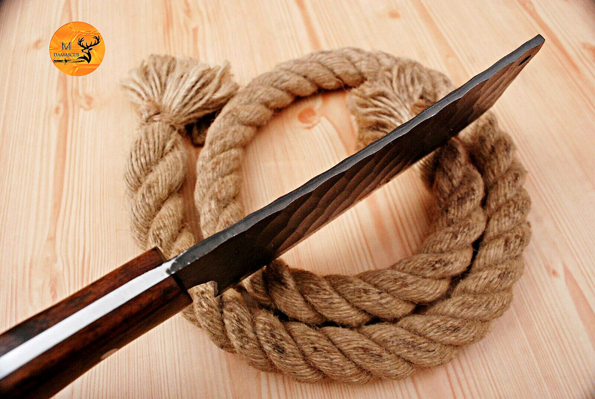 CUSTOM HANDMADE HAND FORGED CARBON STEEL CLEAVER MEAT CHOPPER BUTCHER KNIFE WOOD HANDLE WITH LEATHER SHEATH