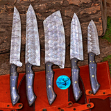 CUSTOM MADE CHEF KNIFE SET HAND FORGED DAMASCUS STEEL KITCHEN KNIVES SET WITH WOOD HANDLE 2800