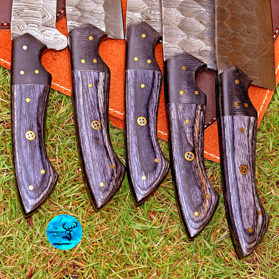 CUSTOM MADE CHEF KNIFE SET HAND FORGED DAMASCUS STEEL KITCHEN KNIVES SET WITH WOOD HANDLE 2800