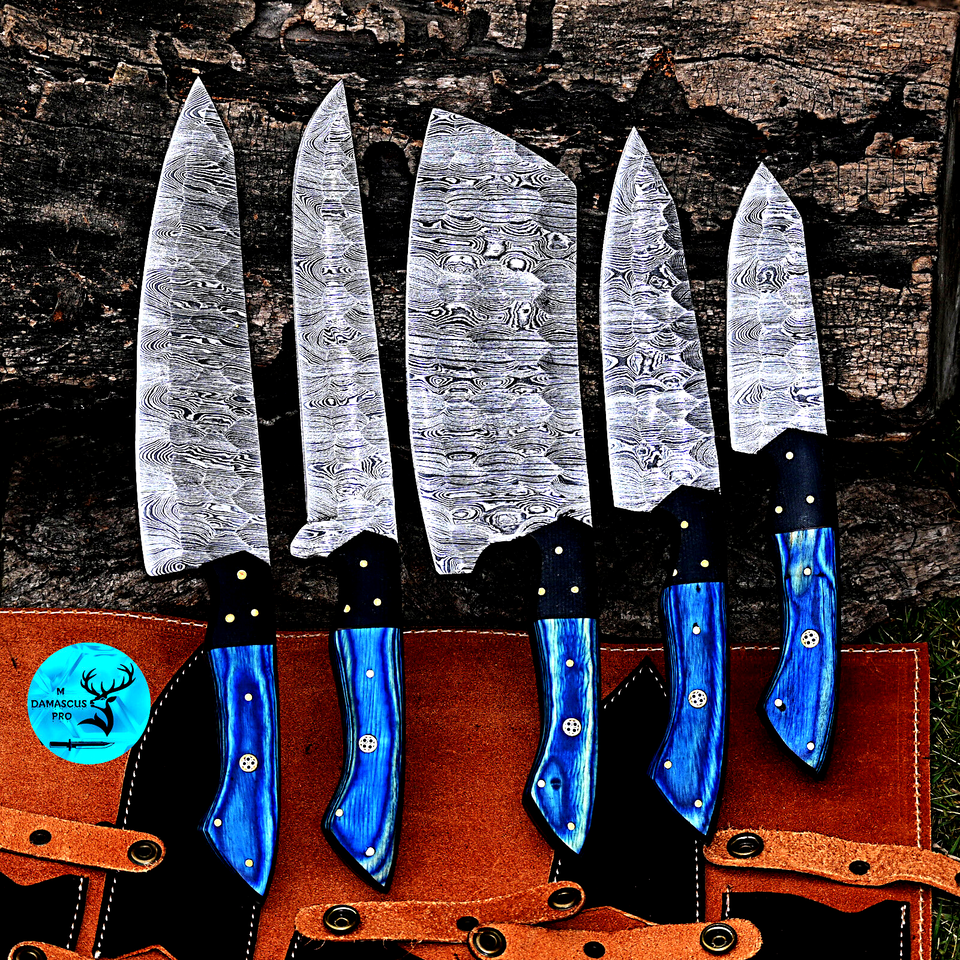 CUSTOM MADE CHEF KNIFE SET HAND FORGED DAMASCUS STEEL KITCHEN KNIVES SET WITH WOOD HANDLE 2801