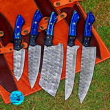 CUSTOM MADE CHEF KNIFE SET HAND FORGED DAMASCUS STEEL KITCHEN KNIVES SET WITH WOOD HANDLE 2801