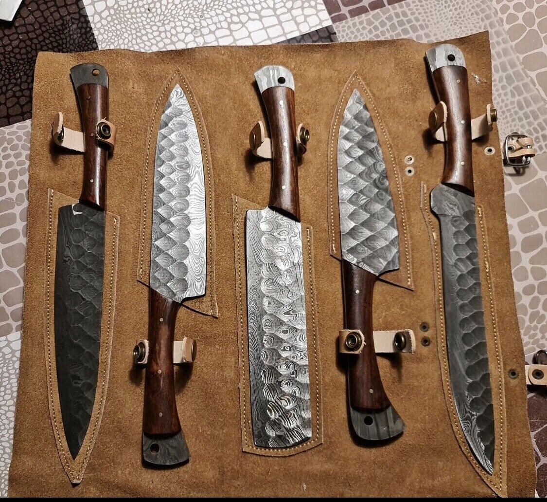 CUSTOM MADE CHEF KNIFE SET HAND FORGED DAMASCUS STEEL KITCHEN KNIVES SET WITH WOOD HANDLE