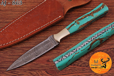 CUSTOM HANDMADE FORGED DAMASCUS STEEL BOOT KNIFE THROWING DAGGER HUNTING KNIFE EDC 863