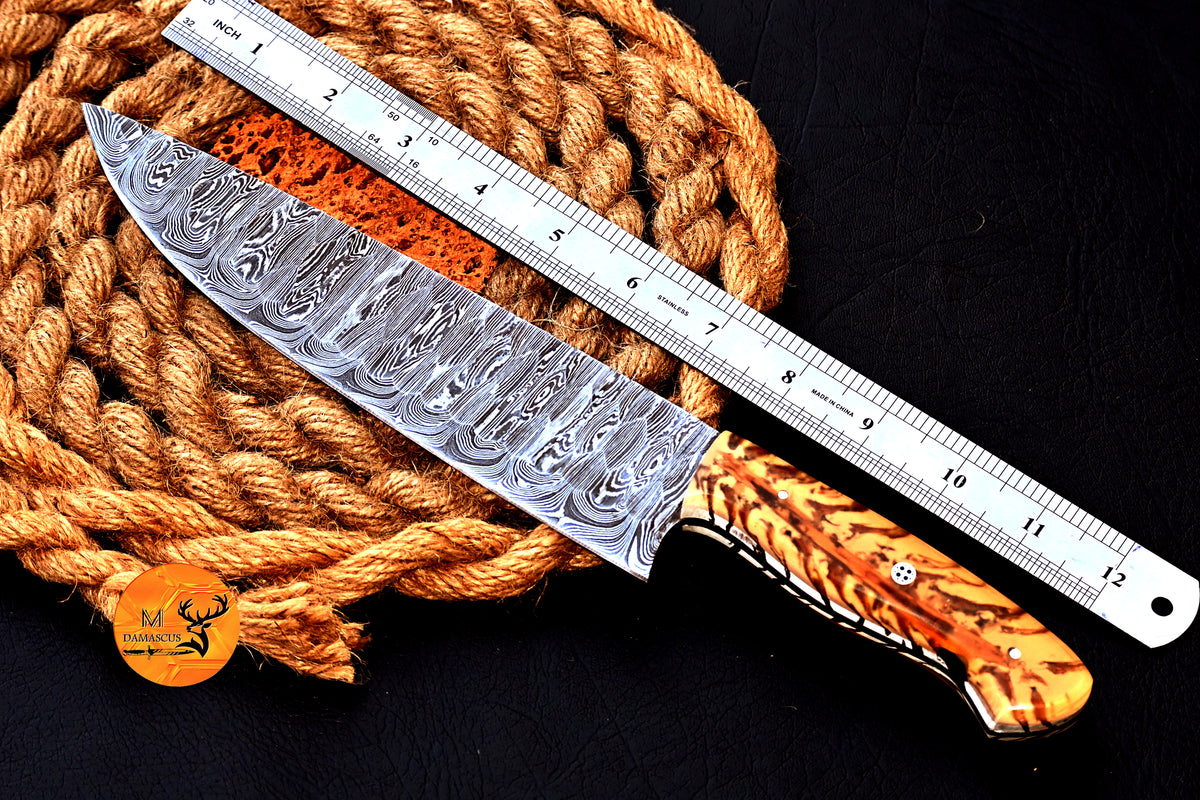 CUSTOM HANDMADE FORGED DAMASCUS STEEL CHEF KNIFE Kitchen-Knives Cutlery PINECONE HANDLE 2795