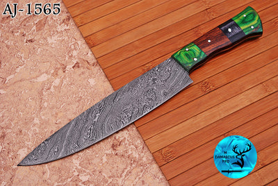 12" Inches Chef Knife Custom Made Hand Forged Damascus Steel Utility Kitchen Knife With Wood Handle 1565