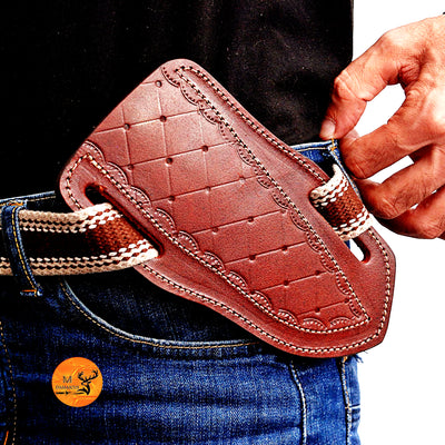 CUSTOM HANDMADE FULL ENGRAVED LEATHER SHEATH FOR FIXED BLADE KNIFE SURVIVAL EDC 911