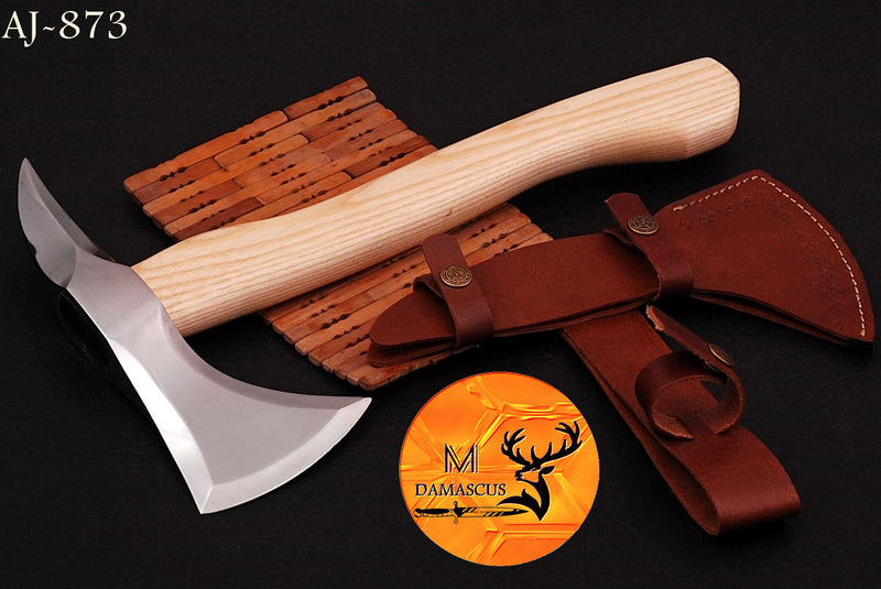CUSTOM HANDMADE CARBON STEEL AXE HATCHET INTEGRAL VIKING THROWING TOMAHAWK WOOD HANDLE WITH LEATHER SHEATH 873