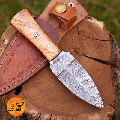 CUSTOM HANDMADE FORGED DAMASCUS STEEL BOOT KNIFE THROWING HUNTING KNIFE EDC WOOD HANDLE 867