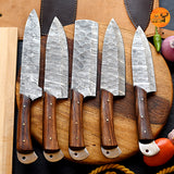 CUSTOM MADE CHEF KNIFE SET HAND FORGED DAMASCUS STEEL KITCHEN KNIVES SET WITH WOOD HANDLE 1767