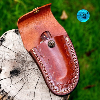 CUSTOM HANDMADE COW LEATHER SHEATH FOR FOLDING BLADE KNIFE SURVIVAL EVERYDAY CARRY 2764