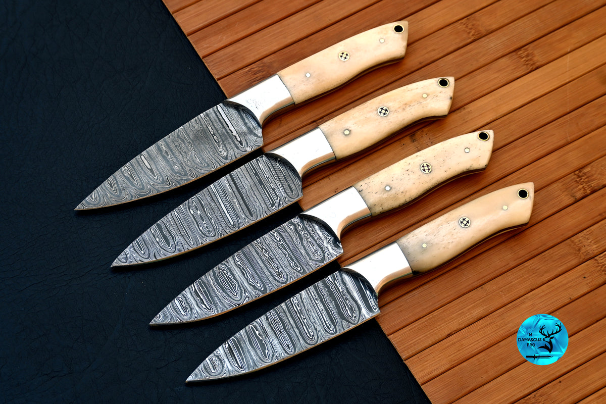 CUSTOM HANDMADE FORGED DAMASCUS STEEL STEAK KNIFE SET CHEF KNIFE SET KITCHEN KNIVES SET 2705