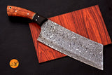CUSTOM HANDMADE HAND FORGED DAMASCUS STEEL CLEAVER MEAT CHOPPER BUTCHER KNIFE WITH WOOD HANDLE 2727