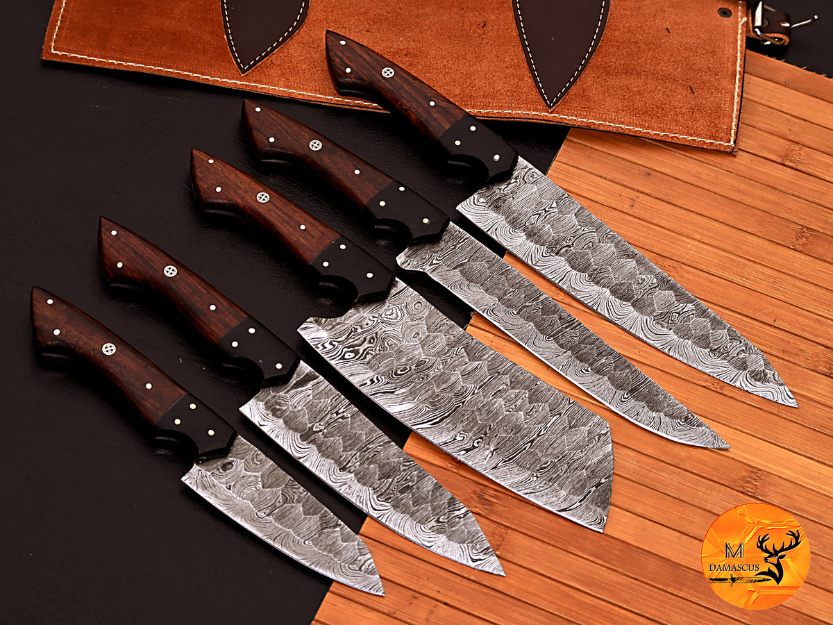 CUSTOM MADE CHEF KNIFE SET HAND FORGED DAMASCUS STEEL KITCHEN KNIVES SET WITH WOOD HANDLE 2796