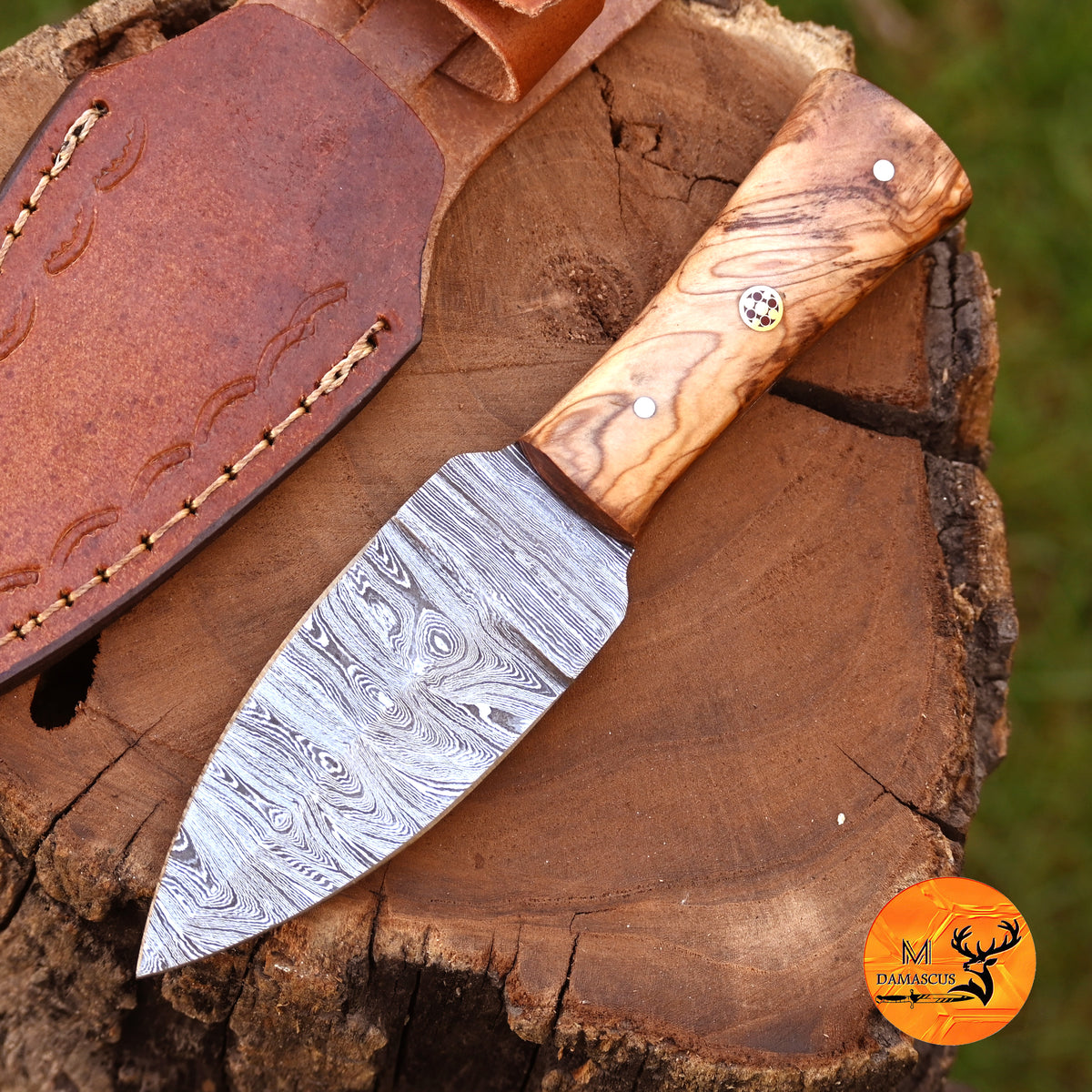 CUSTOM HANDMADE FORGED DAMASCUS STEEL BOOT KNIFE THROWING HUNTING KNIFE EDC WOOD HANDLE 867