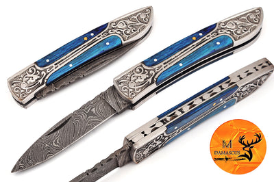 CUSTOM MADE POCKET KNIFE / HAND FORGED DAMASCUS STEEL FOLDING BLADE KNIFE / WOOD HANDLE 770