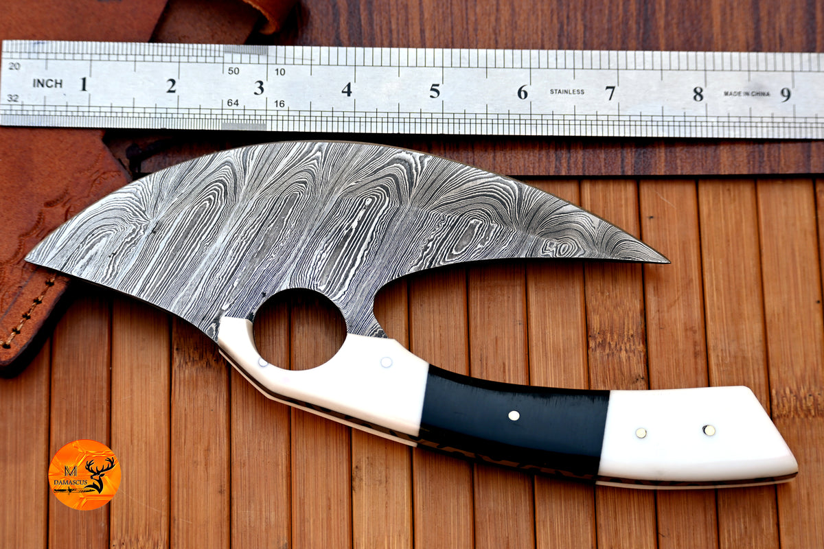 Ulu Knife Custom Made Hand Forged Damascus Steel Chef Kitchen Knife Pizza Cutter With Resin Handle 2698