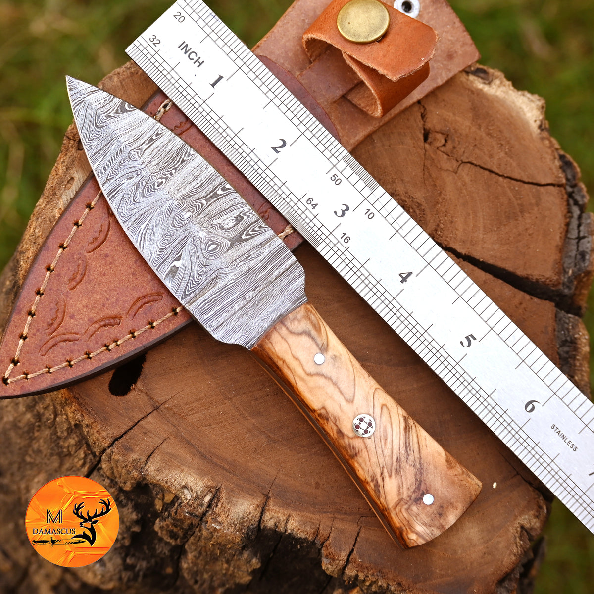 CUSTOM HANDMADE FORGED DAMASCUS STEEL BOOT KNIFE THROWING HUNTING KNIFE EDC WOOD HANDLE 867