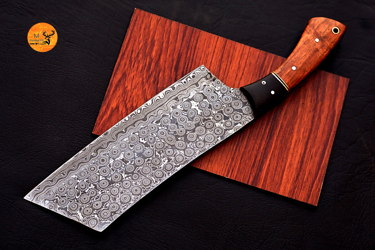 CUSTOM HANDMADE HAND FORGED DAMASCUS STEEL CLEAVER MEAT CHOPPER BUTCHER KNIFE WITH WOOD HANDLE 2727