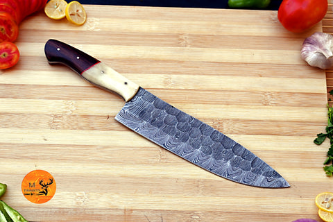 Chef Knife Custom Made Hand Forged Damascus Steel Utility Kitchen Knife With Wood Handle 2657