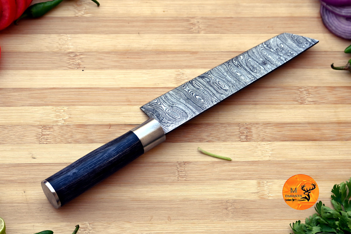 Chef Knife Custom Made Hand Forged Damascus Steel Tanto Kitchen Knife With Wood Handle 2070