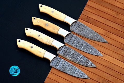 CUSTOM HANDMADE FORGED DAMASCUS STEEL STEAK KNIFE SET CHEF KNIFE SET KITCHEN KNIVES SET 2705