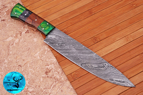 12" Inches Chef Knife Custom Made Hand Forged Damascus Steel Utility Kitchen Knife With Wood Handle 1565