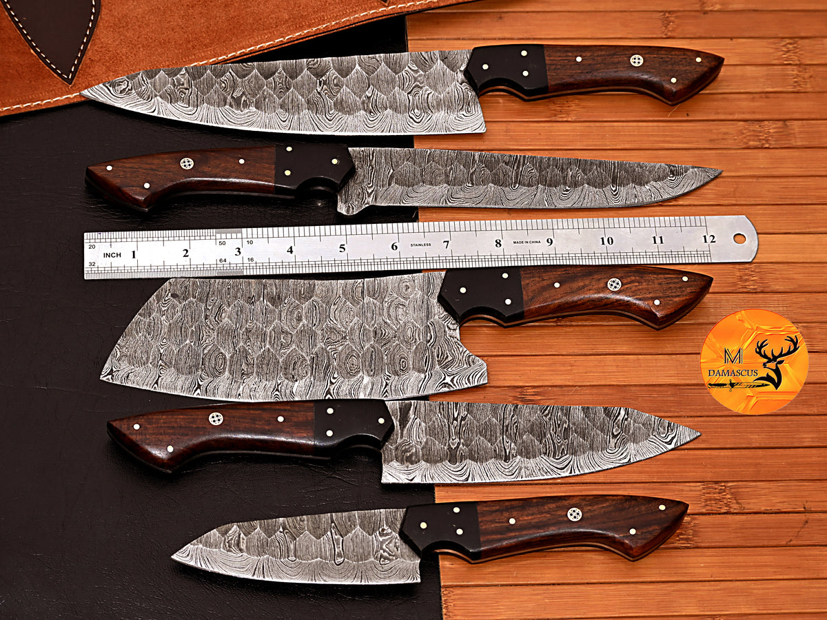 CUSTOM MADE CHEF KNIFE SET HAND FORGED DAMASCUS STEEL KITCHEN KNIVES SET WITH WOOD HANDLE 2796