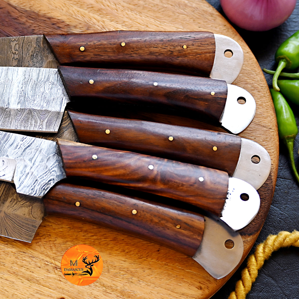 CUSTOM MADE CHEF KNIFE SET HAND FORGED DAMASCUS STEEL KITCHEN KNIVES SET WITH WOOD HANDLE 1767