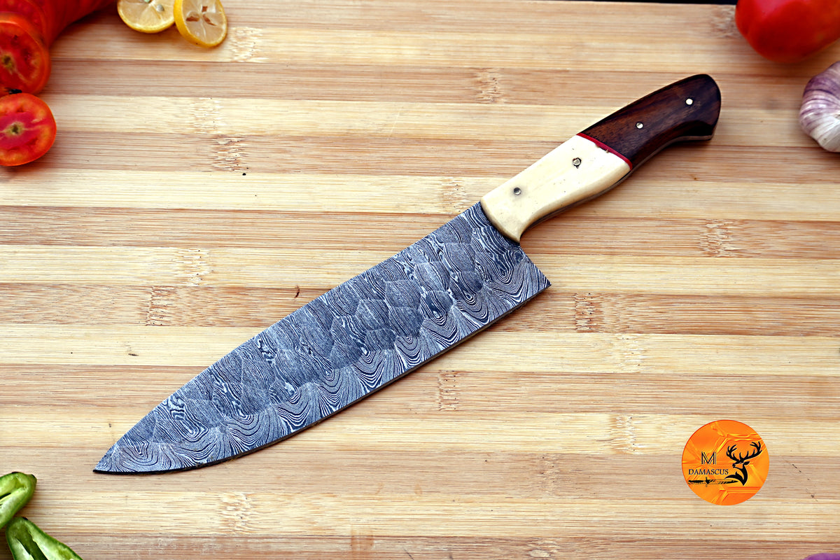 Chef Knife Custom Made Hand Forged Damascus Steel Utility Kitchen Knife With Wood Handle 2657