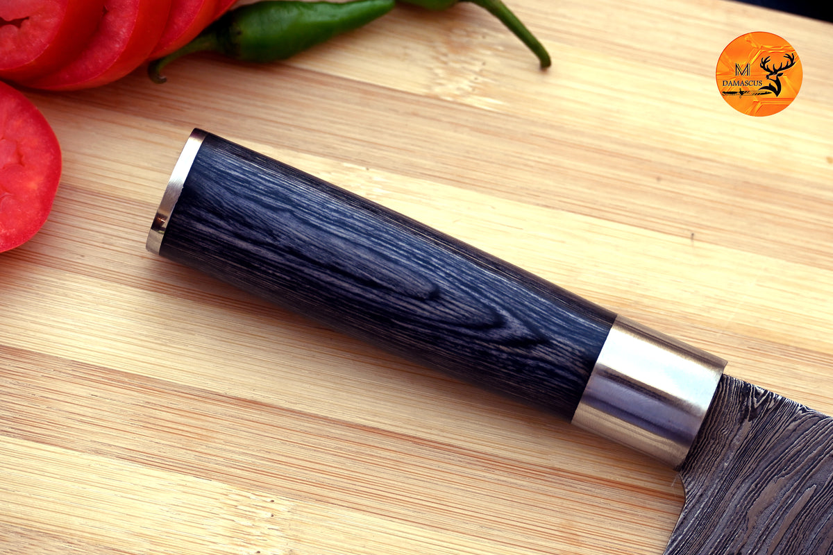 Chef Knife Custom Made Hand Forged Damascus Steel Tanto Kitchen Knife With Wood Handle 2070