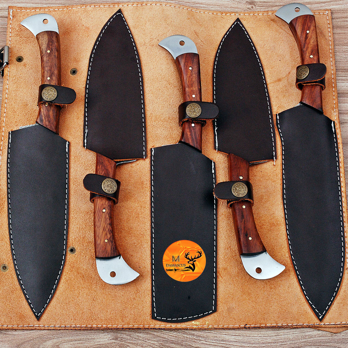 CUSTOM MADE CHEF KNIFE SET HAND FORGED DAMASCUS STEEL KITCHEN KNIVES SET WITH WOOD HANDLE 1767