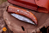 CUSTOM MADE POCKET KNIFE / HAND FORGED DAMASCUS STEEL FOLDING BLADE KNIFE / WOOD HANDLE 2721